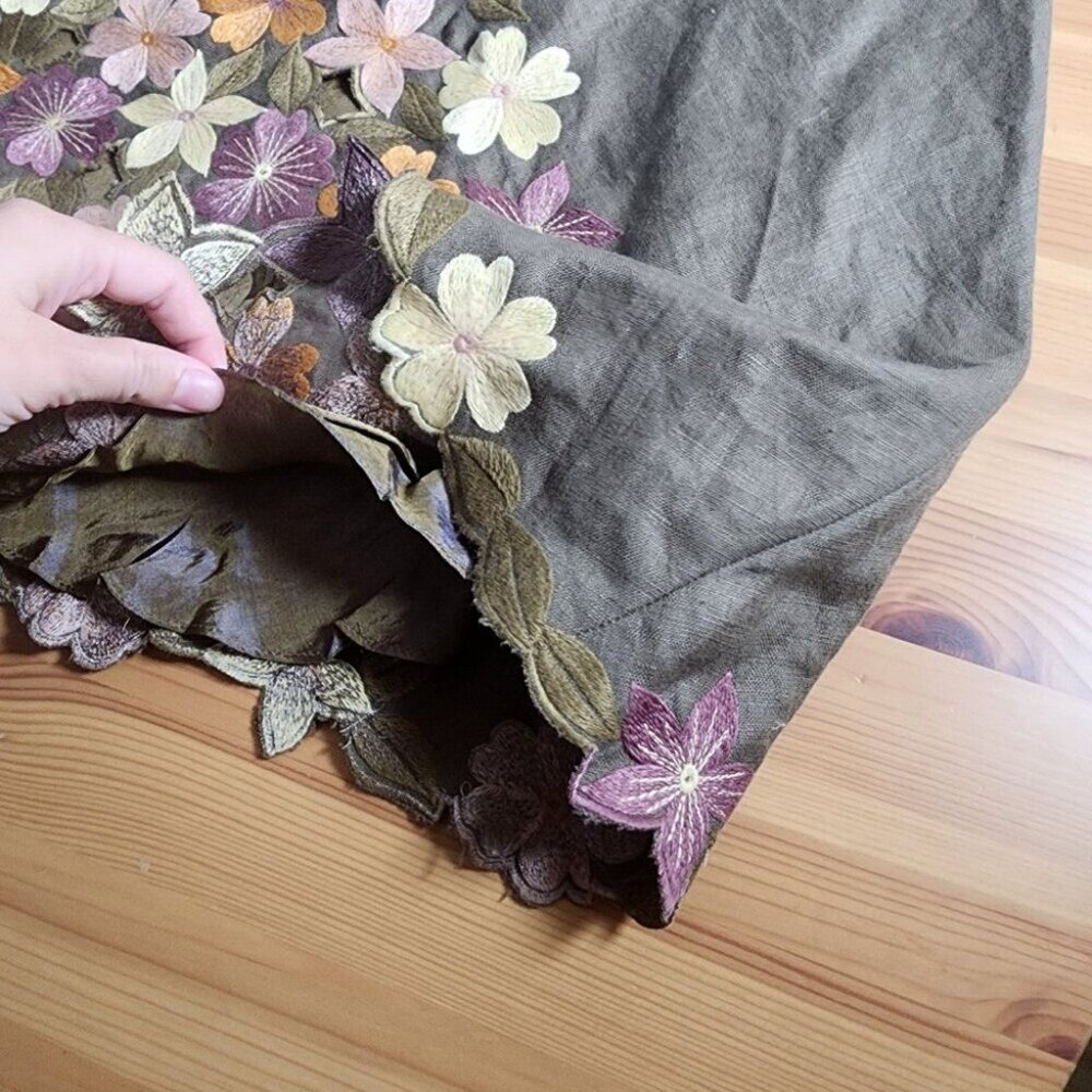 Green Floral Emboirdered Midi Dress Fairy Goblincore Whimsical Artsy Sleeveles S - Picture 10 of 12